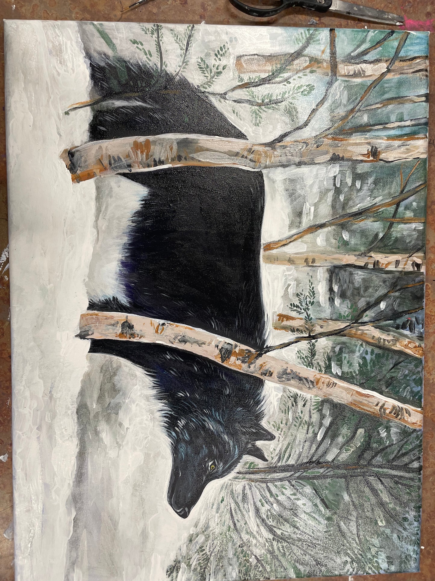 Black Wolf in Snow Original