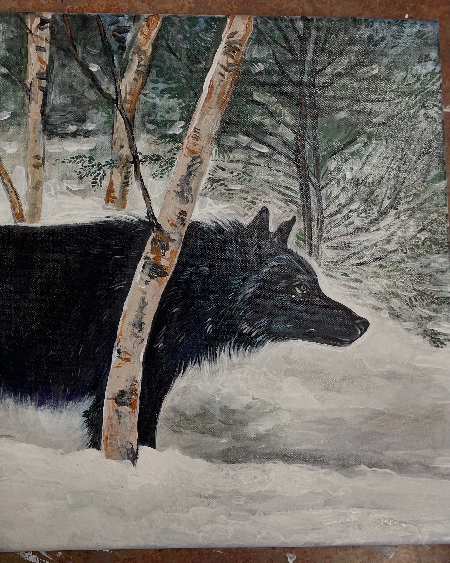 Black Wolf in Snow Original