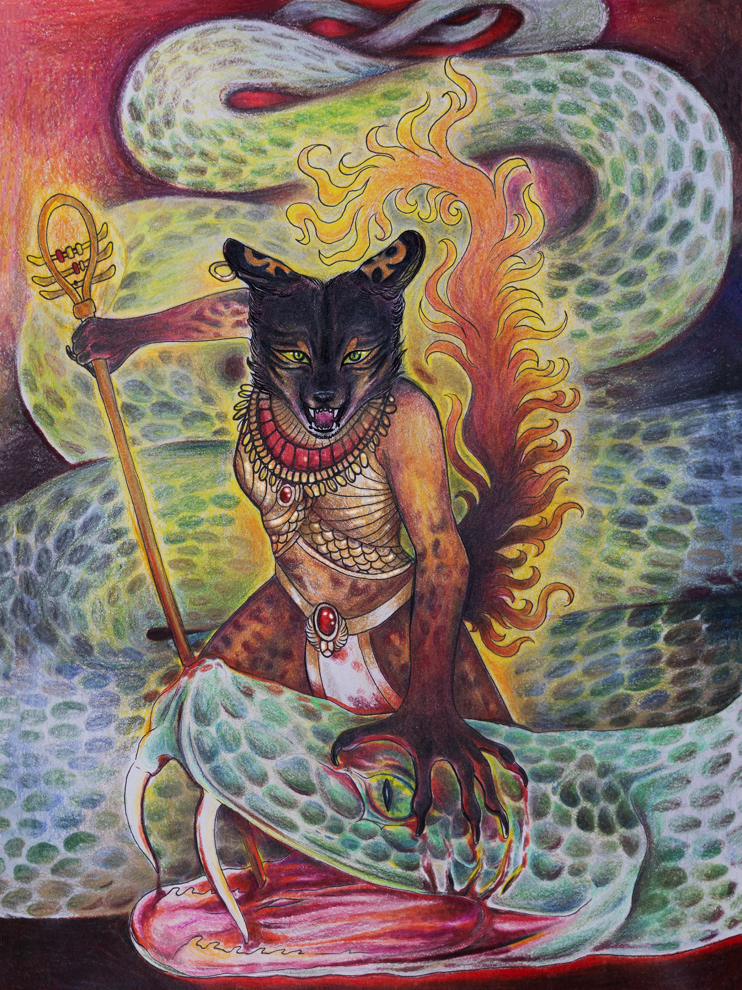 Goddess Bastet Slaying Apep