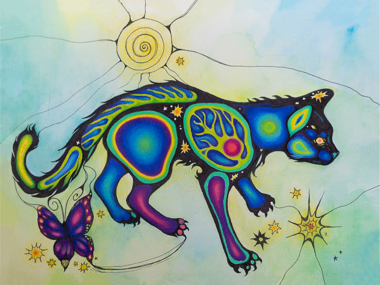 Morrisseau inspired Cat + Butterfly